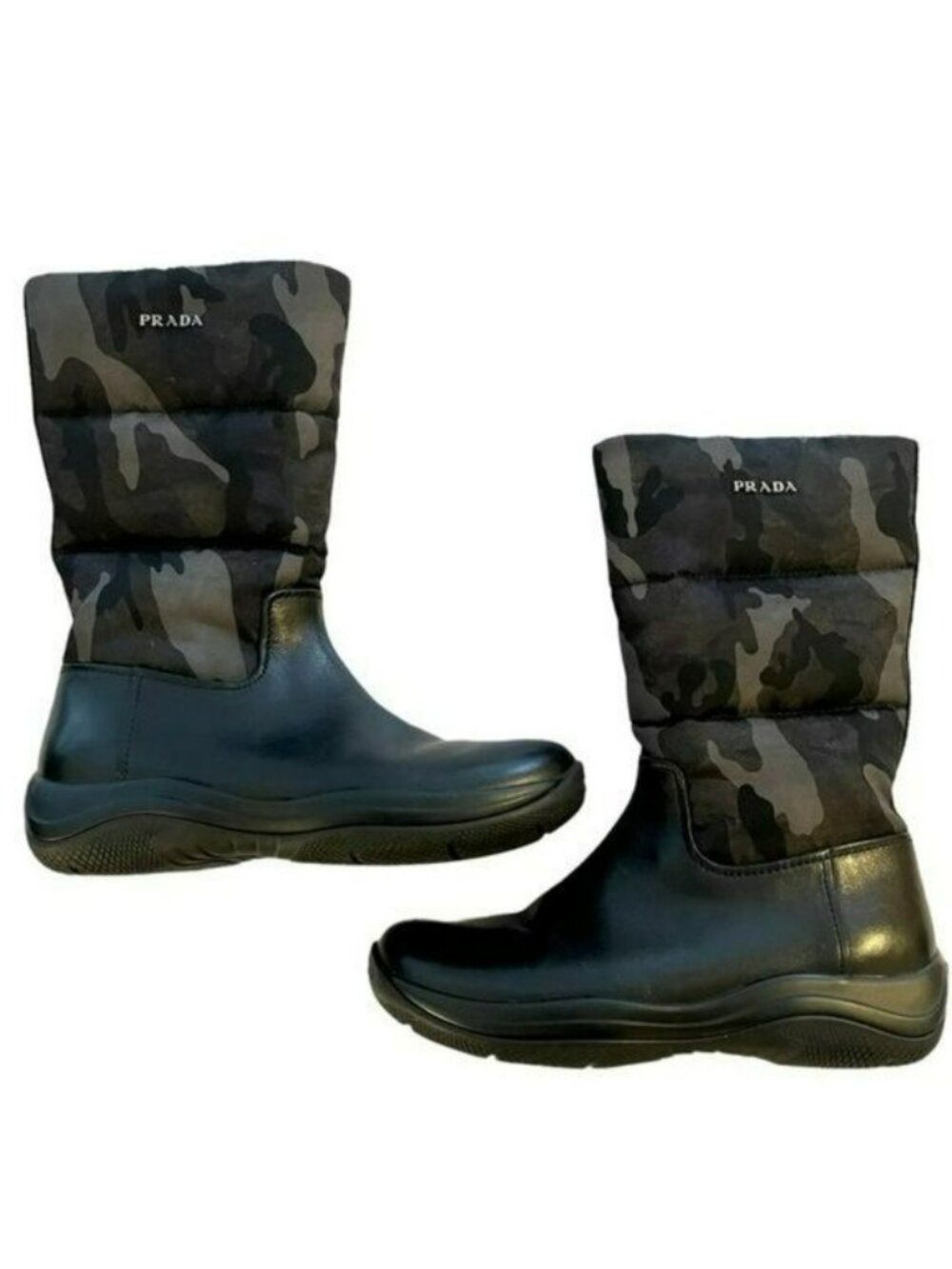 Prada Shoes Nylon Camo Leather Boots Preowned Size 28 US 11